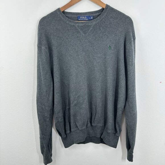 Polo Ralph Lauren Men's Size Large Gray Cotton Classic Crewneck Sweater Logo - Picture 1 of 7